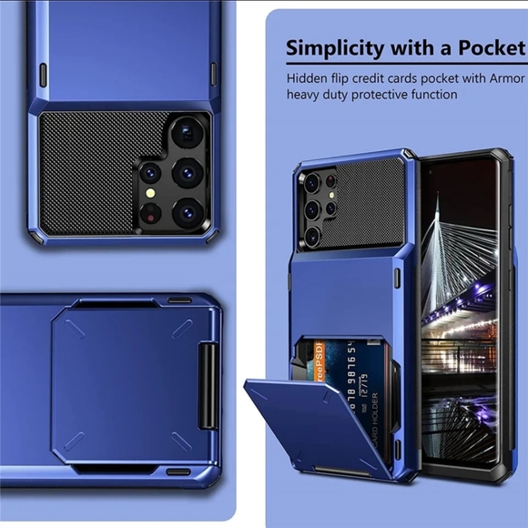 🐢2/$15 Galaxy S22 Ultra Case Wallet Card Holder Navy - Picture 5 of 11